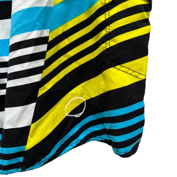 MAUI AND SONS BLUE, YELLOW, WHITE AND BLACK STRIPED BOARD SHORTS - Picture 10 of 10